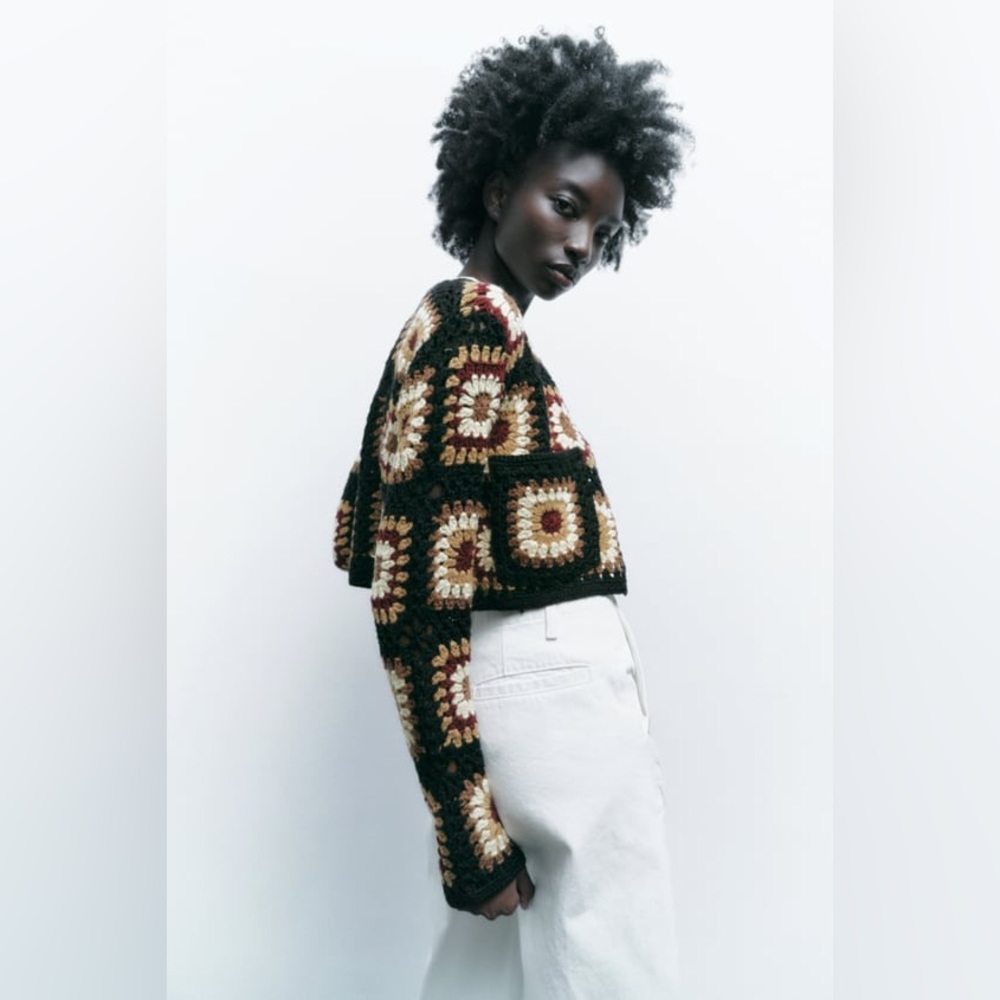 ZARA CROTCHET KNIT CARDIGAN MULTICOLORED